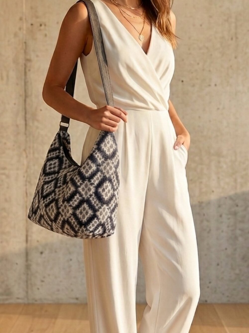 NWT Gold Coast Black, White & Grey Ikat Hobo Bag